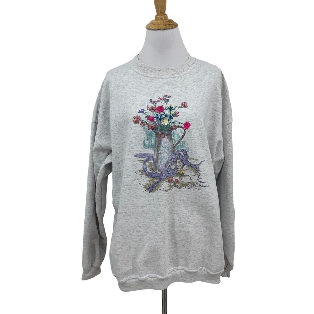 Vintage Northern Reflections Adult M Medium Gray Floral Flower Pot Made USA 90s